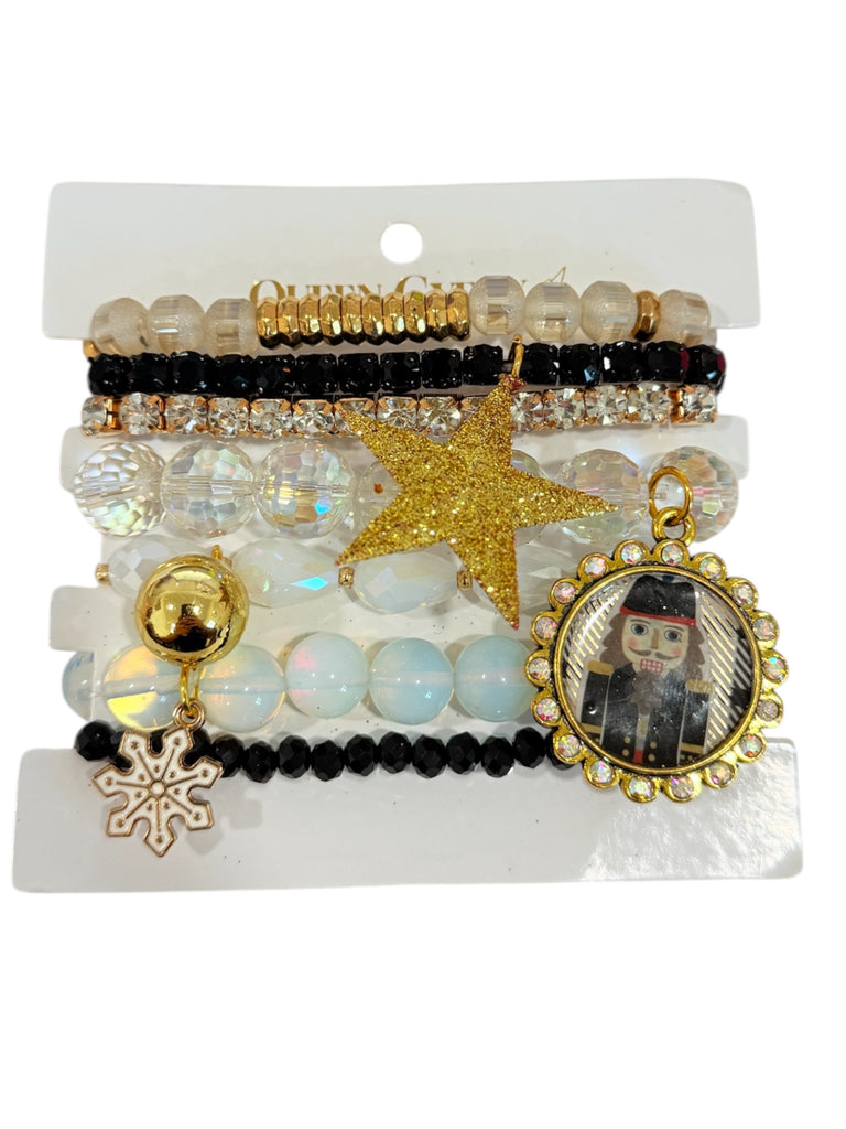 Gold Plaid Nutcracker Bracelet Stack