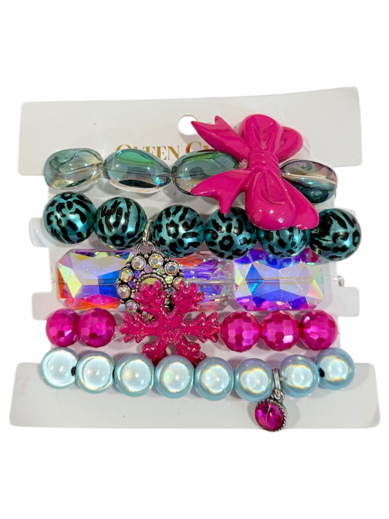 Leopard and Snowflakes Bracelet Stack