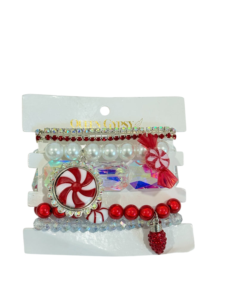Red White Peppermint Bracelet Stack