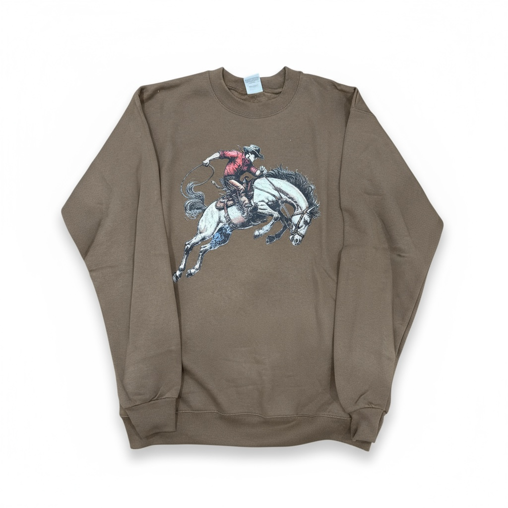 Horse Ridin Cowboy Graphic Crew Neck