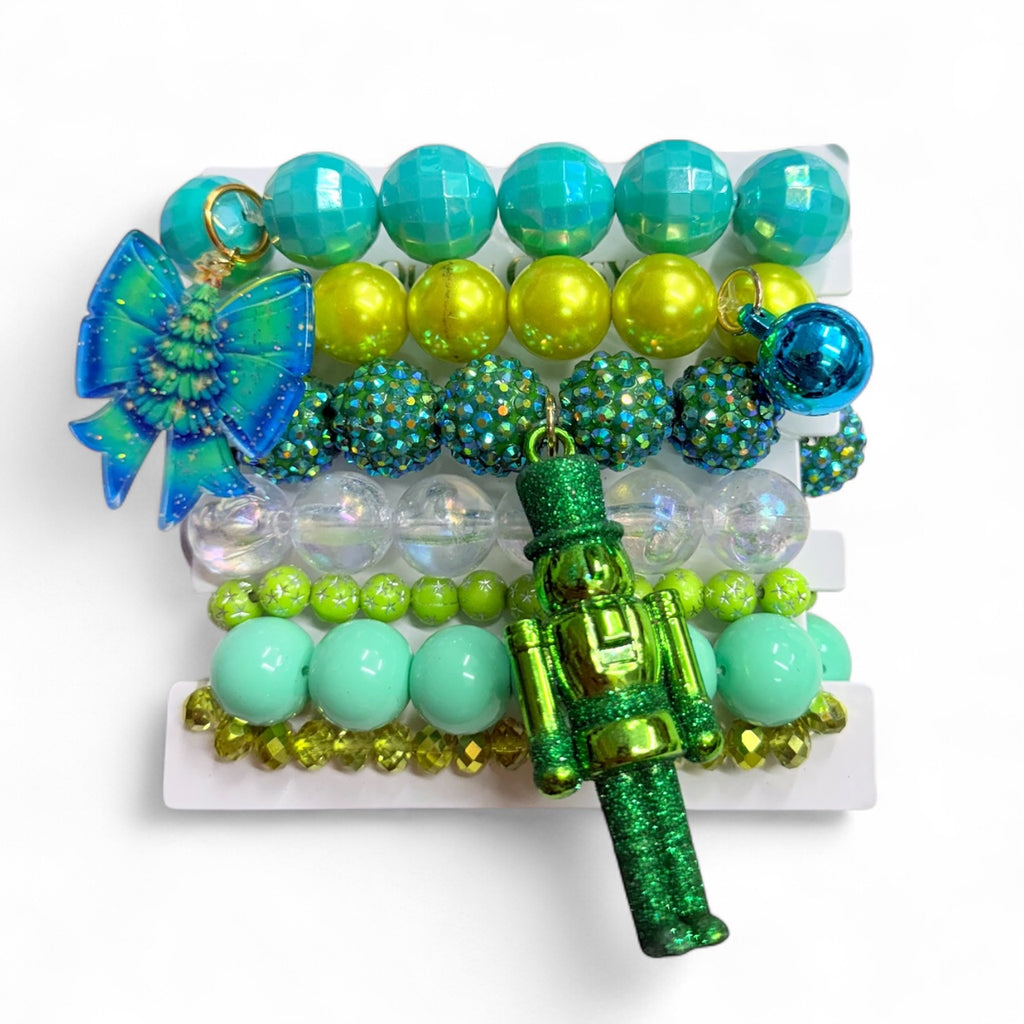Turquoise Green Nutcracker Christmas Bracelet Stack