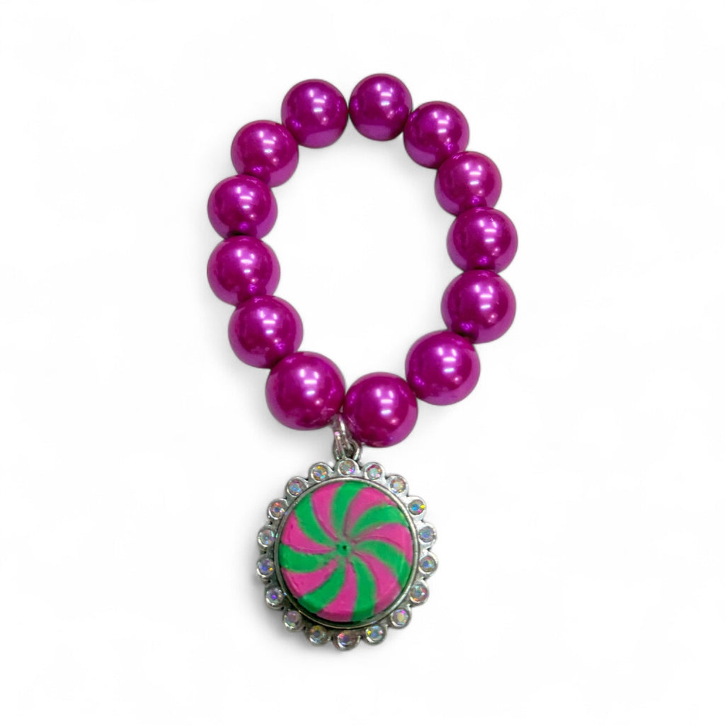 Fuchsia and Green Peppermint Charm Bracelet