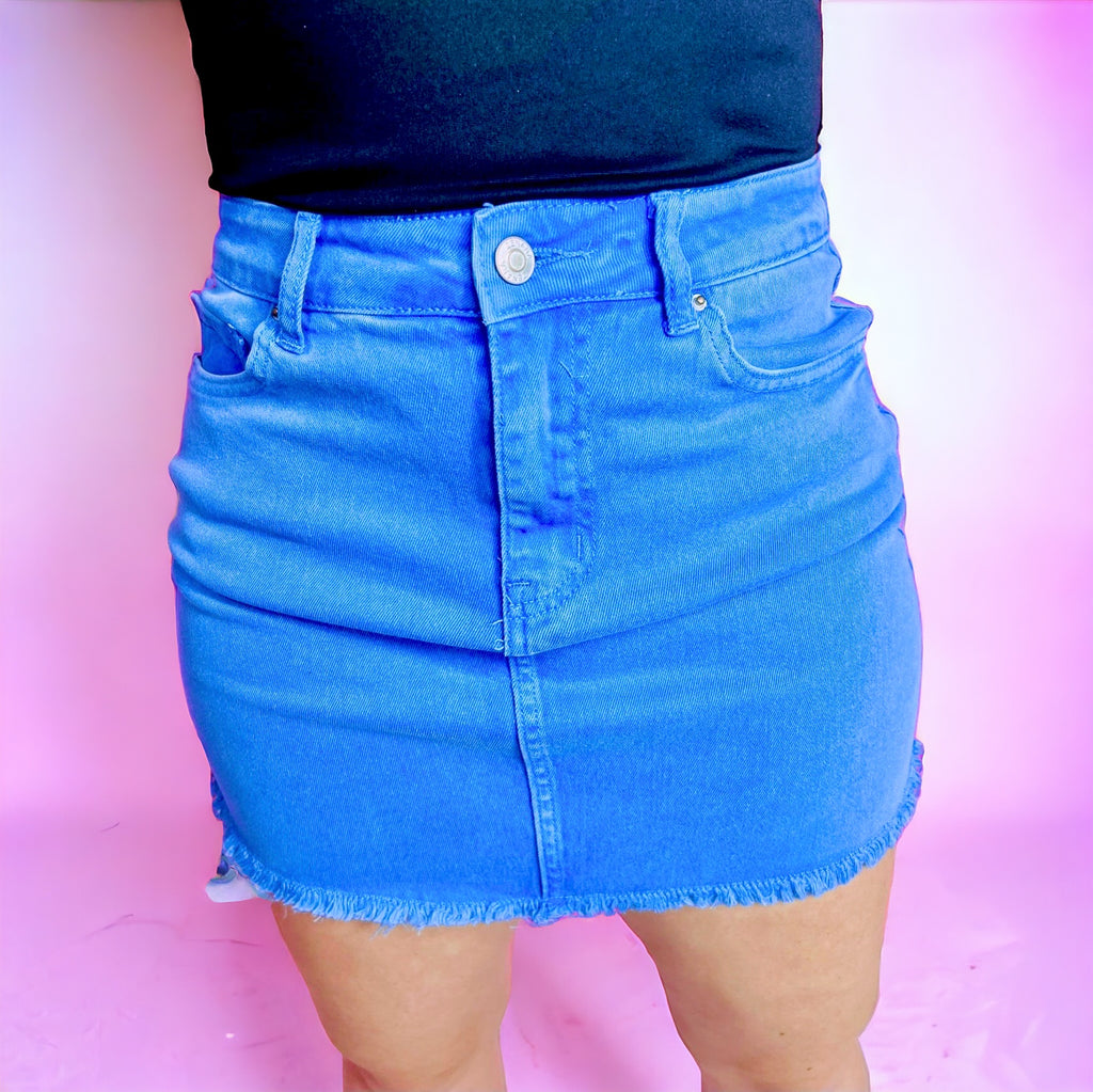 Ocean Blue Acid Wash Frayed Skirt