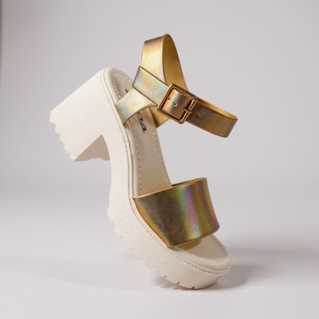 White & Gold Shining Summer Platform Block Heels