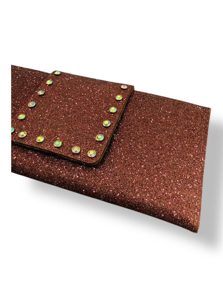 Brown Umber Matte Glitter AB Wallet Clutch