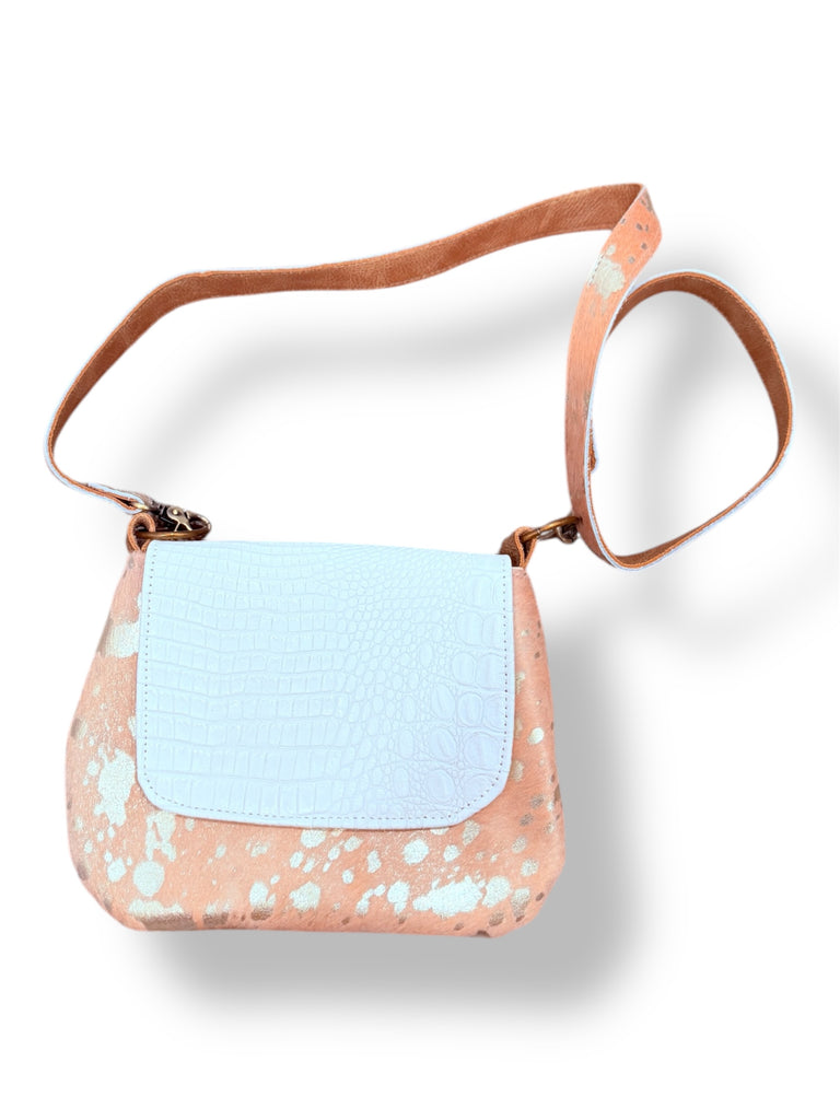 The Buckle Belle Spring White & Blushing Shimmer Hide Crossbody