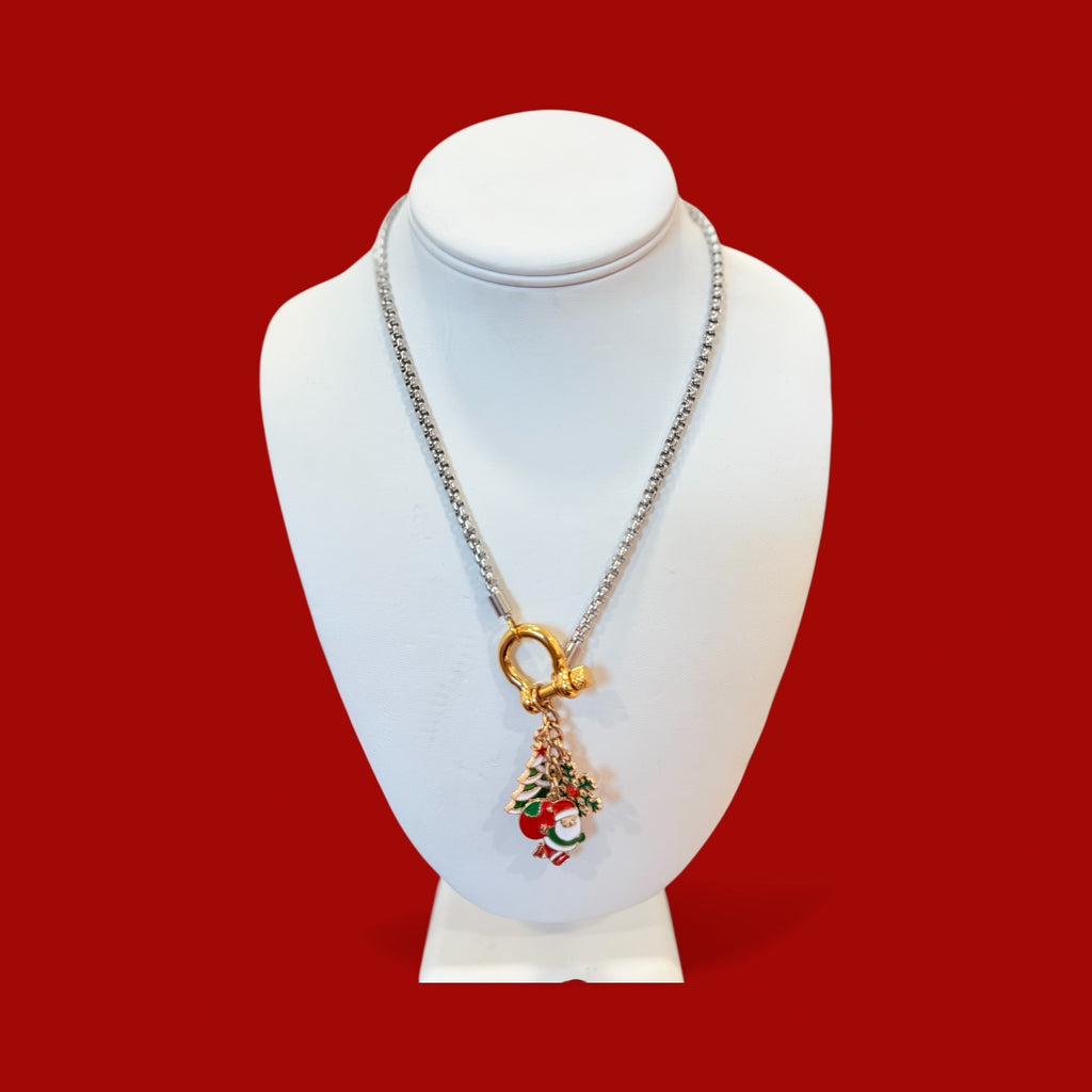 Mixed Metal Christmas Charm Necklace