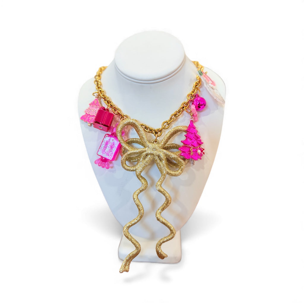 Golden Bow Charmed Statement Necklace