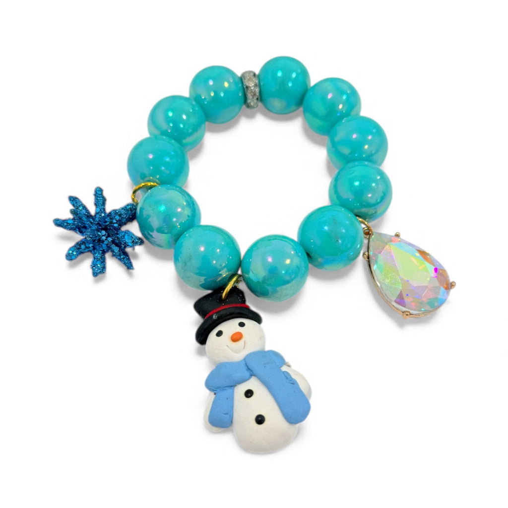 Blue Beaded Snowman Multi Charm Bracelet