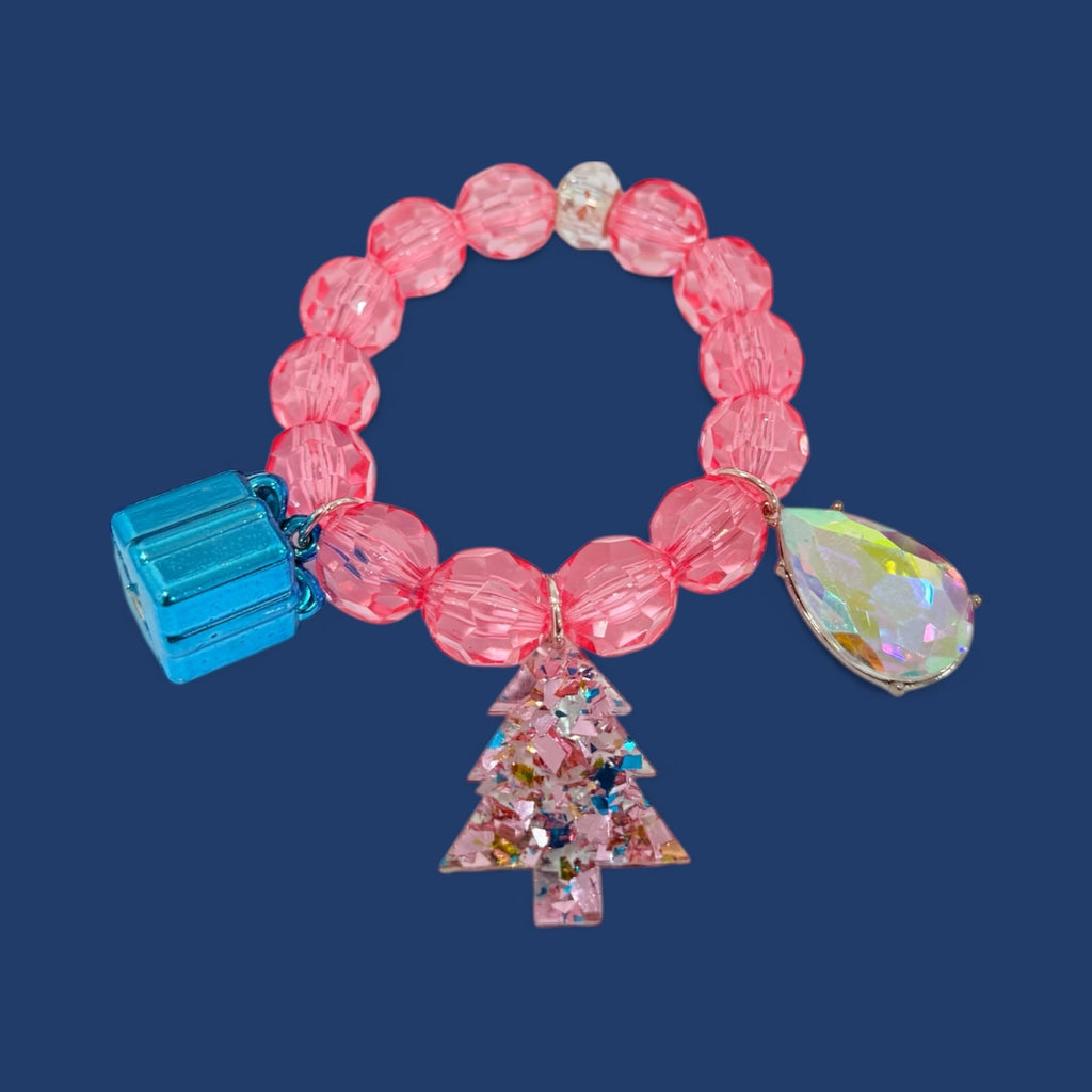 Clear Pink Beaded Multi Charm Bracelet