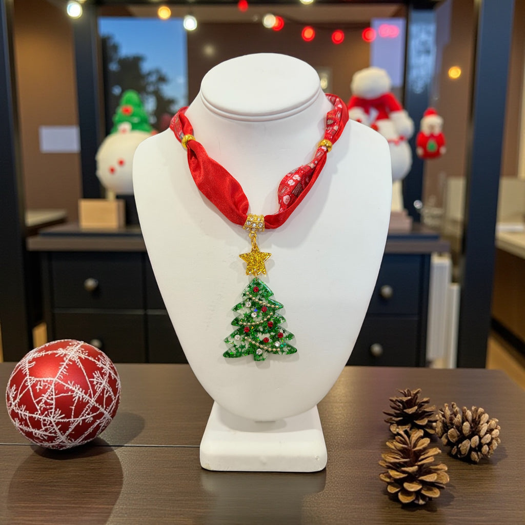 Christmas Tree Charm Scarf Necklace