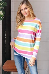 Rainbow Stripe French Terry Long Sleeve Pullover