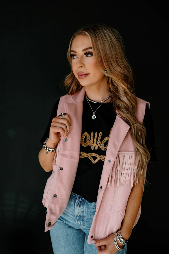 Ya'll Fly Fringe Vest - BLUSH