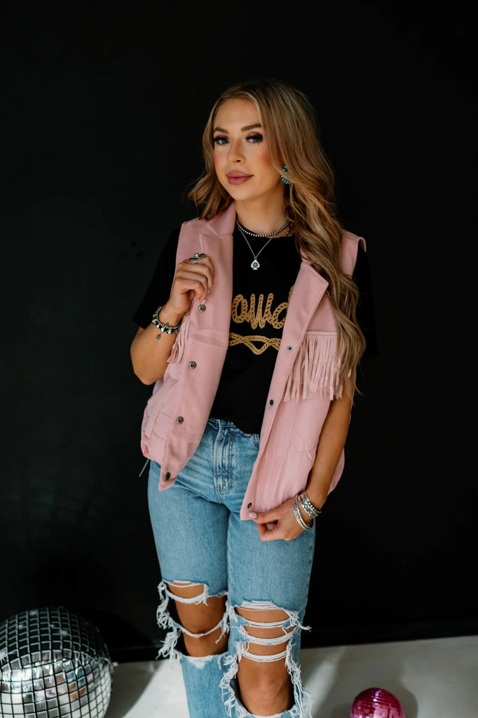 Ya'll Fly Fringe Vest - BLUSH