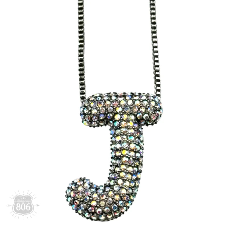 Gunmetal AB Crystal Monogram Initial Necklace