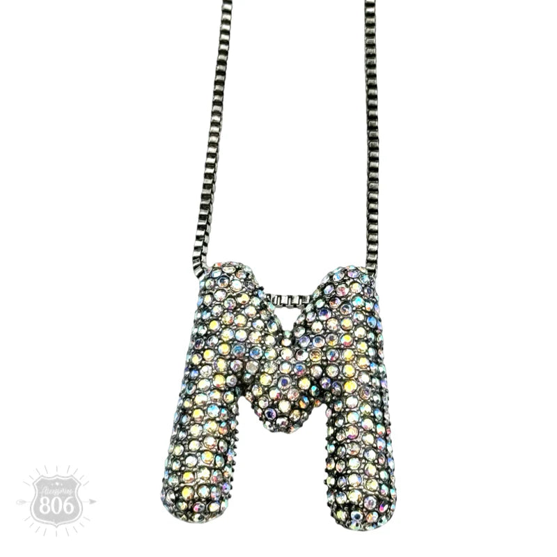 Gunmetal AB Crystal Monogram Initial Necklace