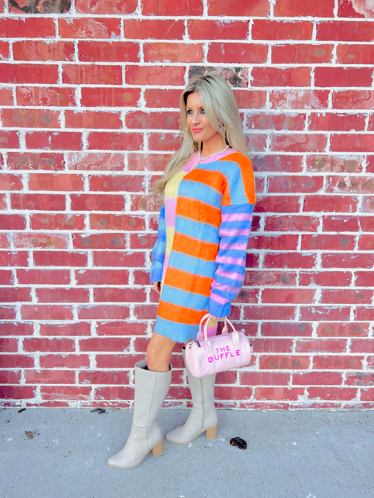 Cozy Lemon Stripe Oversized Fuzzy Knit Sweater