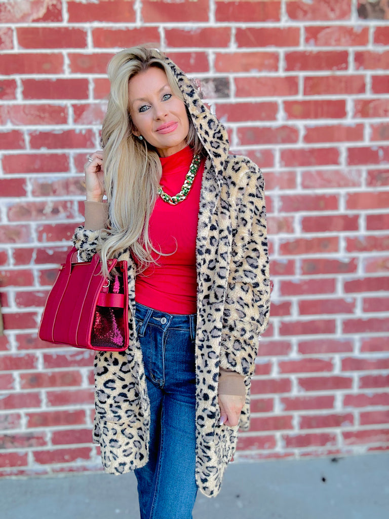 Wild Comfort Taupe Leopard Plush Oversized Jacket