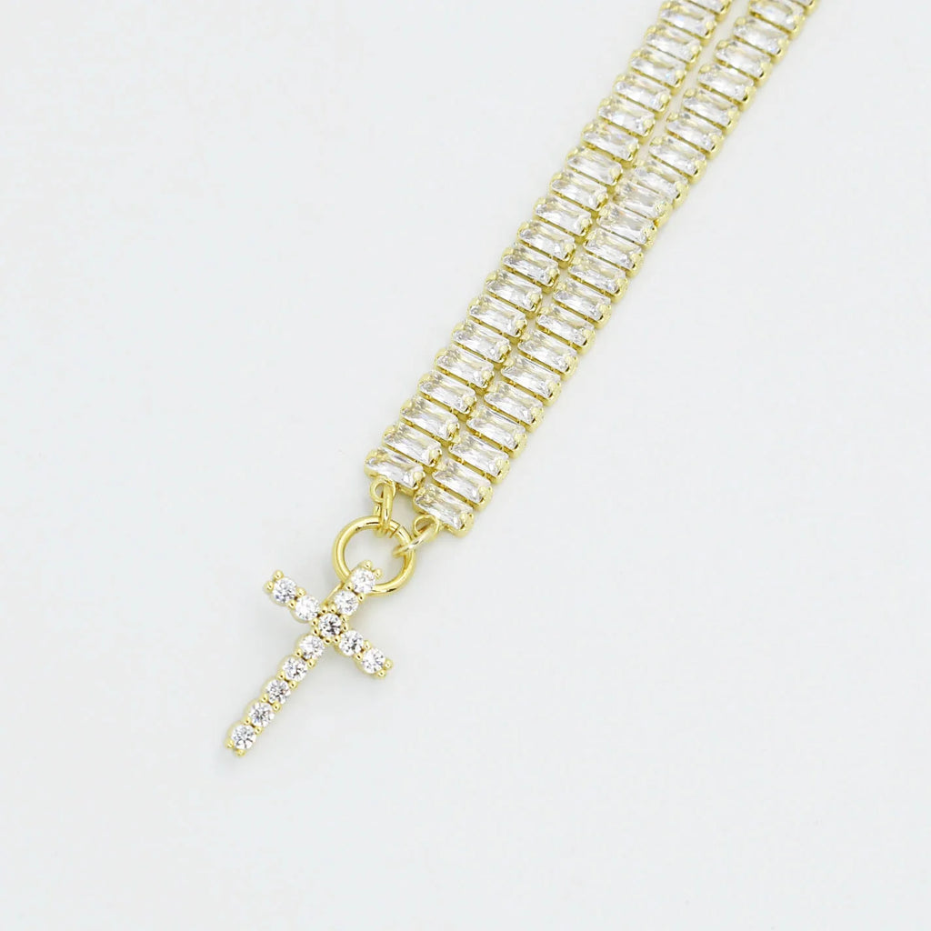 Queens Mini Gold Crystal Cross Necklace