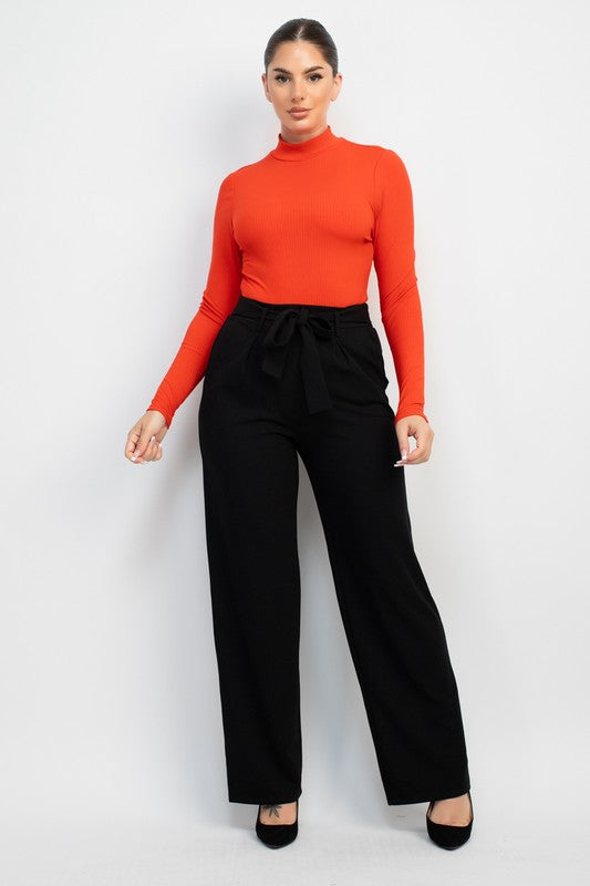 Red orange Mock Neck Ribbed Top