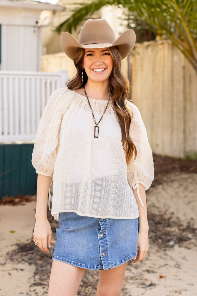 Peasant Blouse with Belt, White Sands