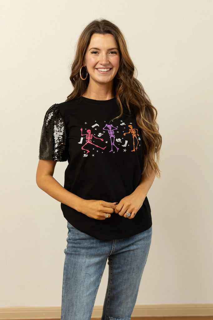 Skeleton Dance Party Sequin Fall Top