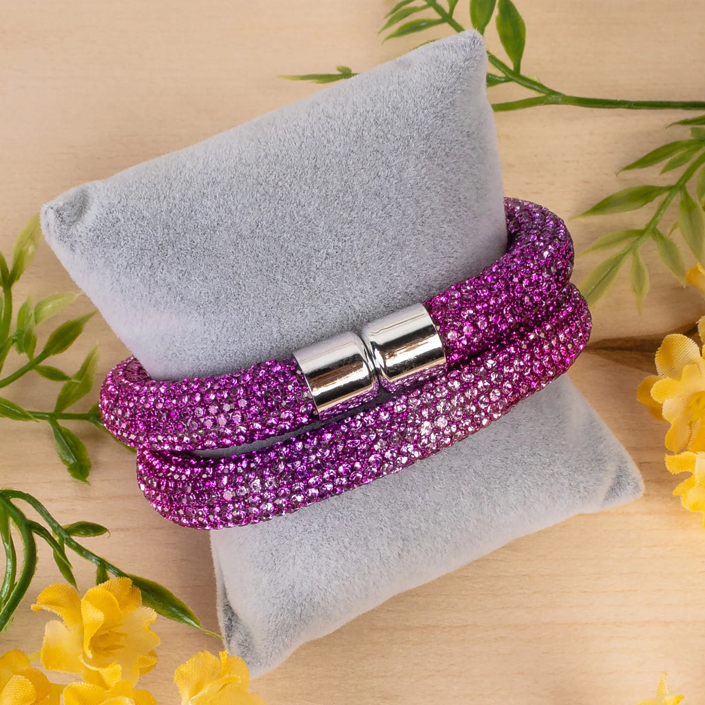 Fuchsia Lilac Crystal Rhinestone Wrap Bracelet