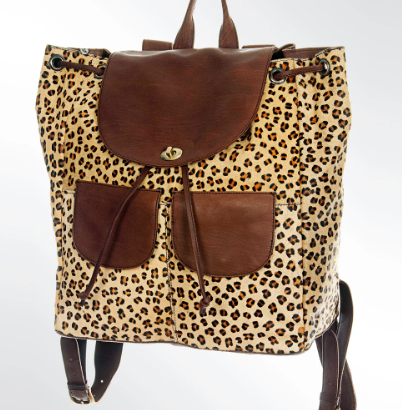 Brown Leopard Leather Backpack