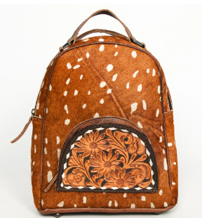 Brown Leather-Flower Tooled Backpack