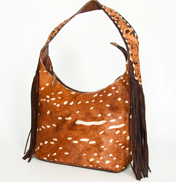 Brown Hair On Hide Leather Cady Hobo Purse