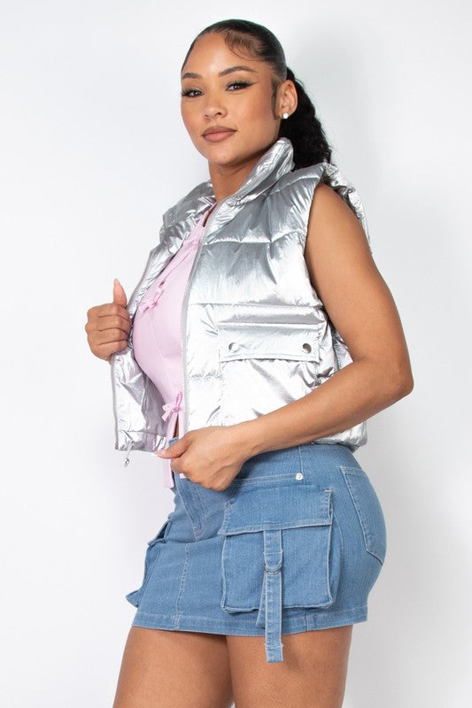 The Kelly Metallic Silver Puffy Vest