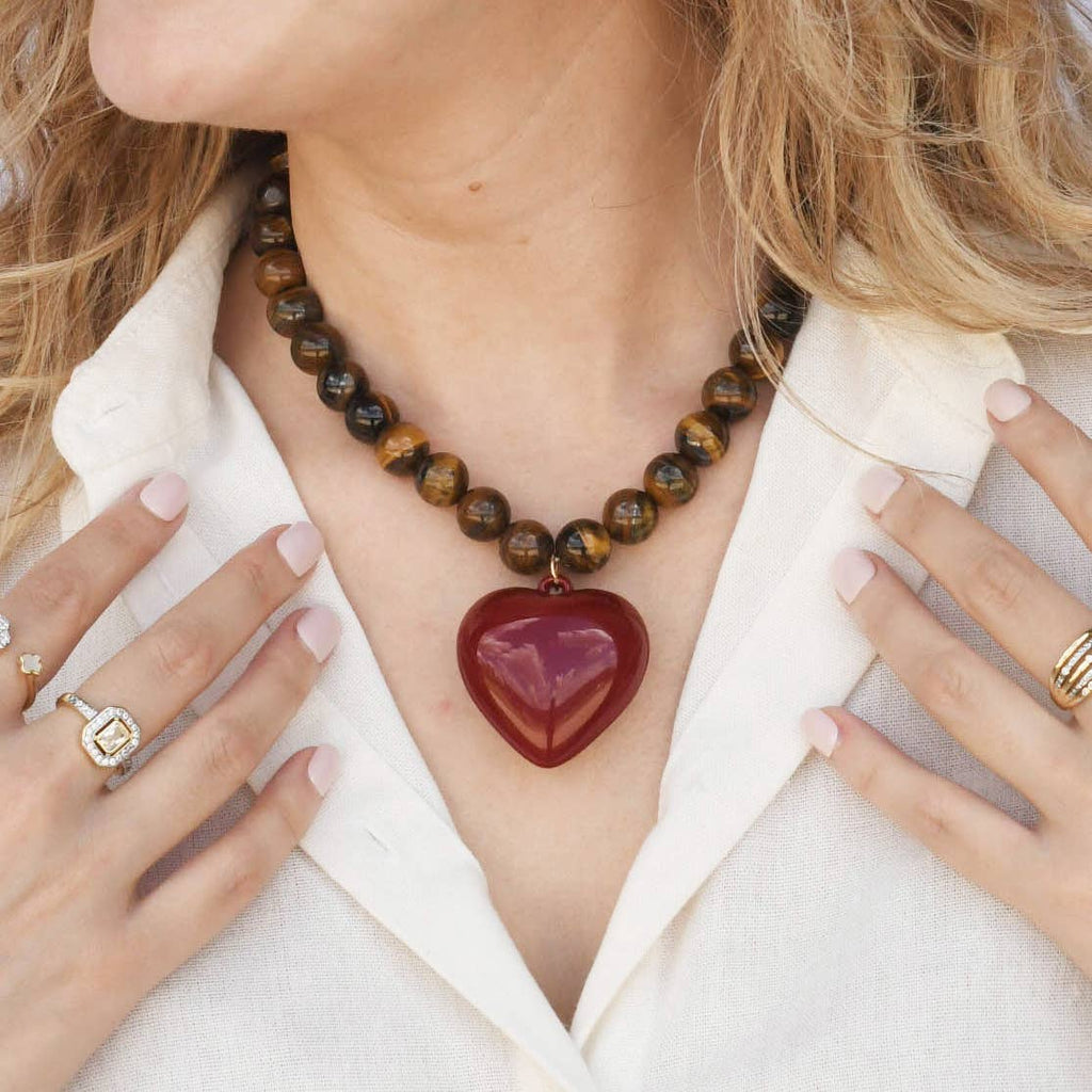 Janel Tiger Eye Gemstone Necklace : Red