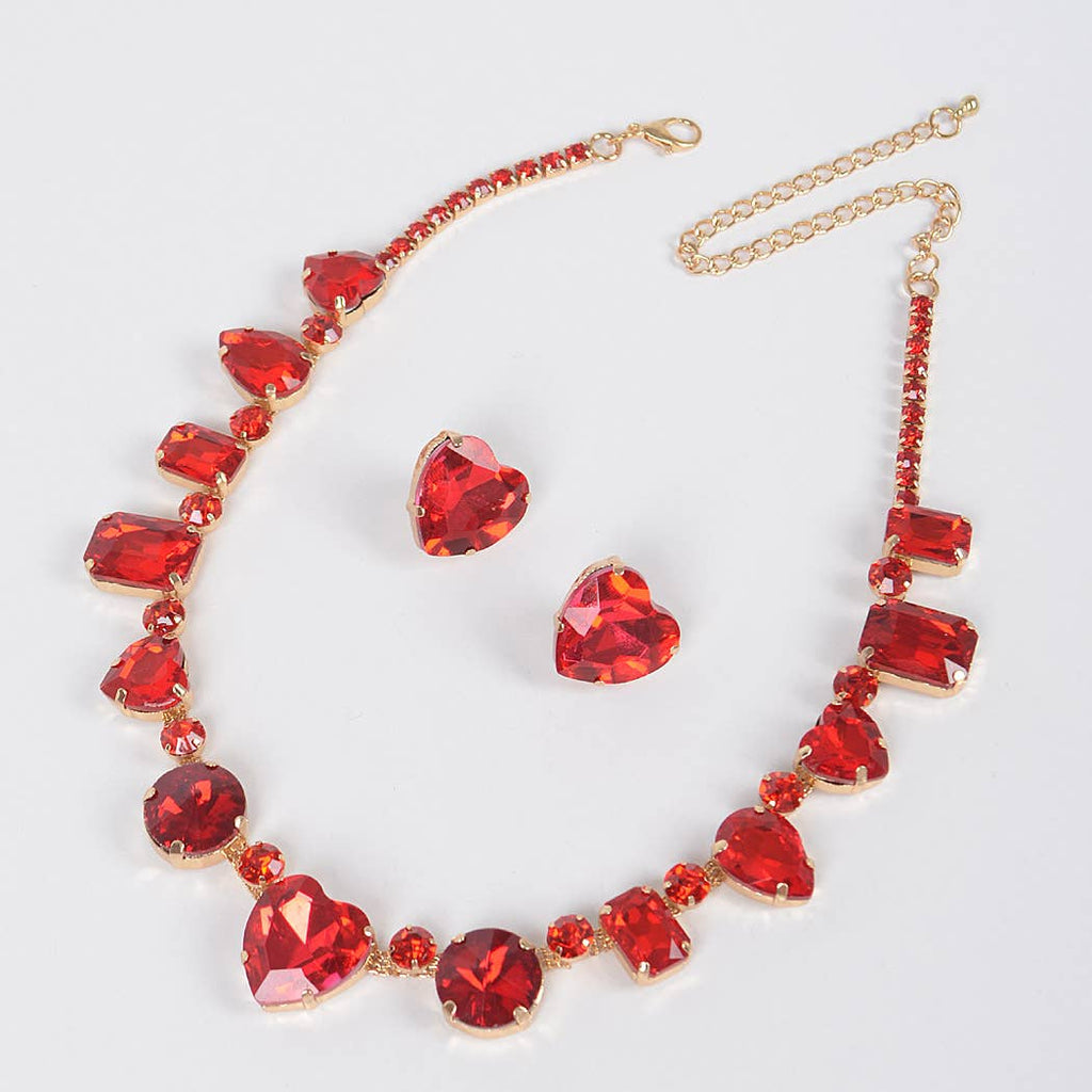 Luxe Grace Stone Necklace Set - Red