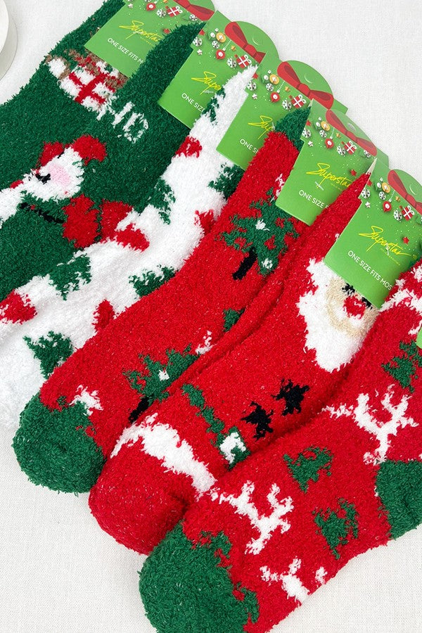 Holiday Cheers Printed Fuzzy Socks