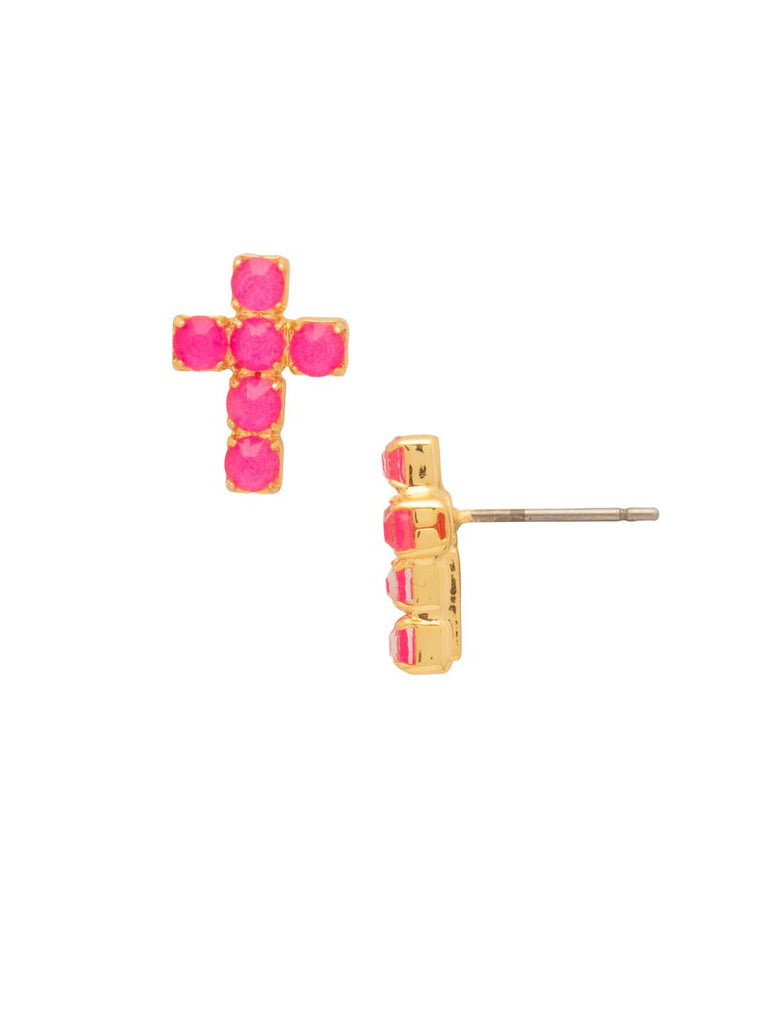 Carly Cross Stud Earrings - EGE88BGETP: Electric Pink