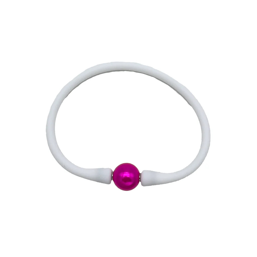 Bright White Silicone & Pink Pearl Bracelet