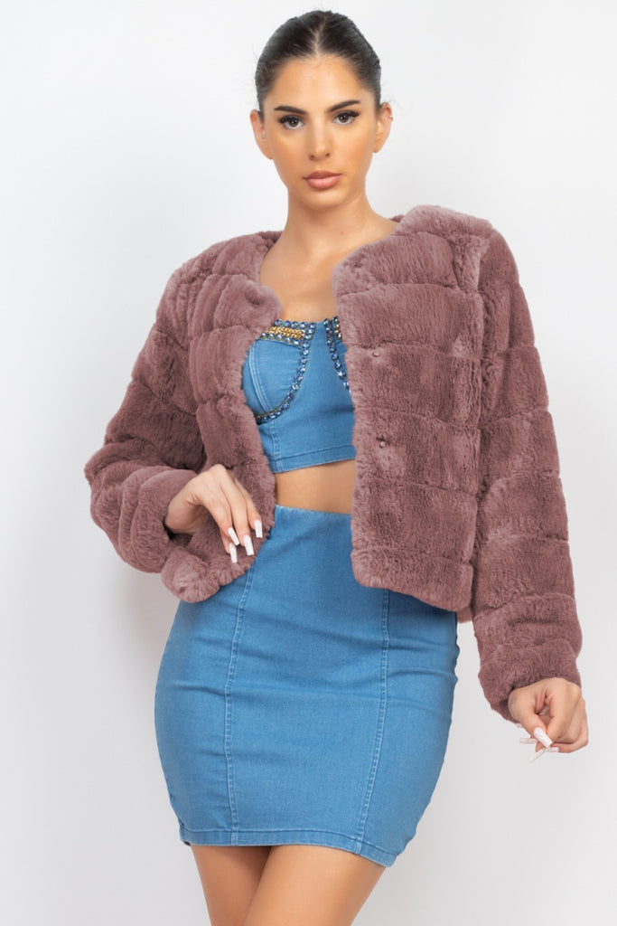 Dusted Coco Pink Fur Sherpa Jacket