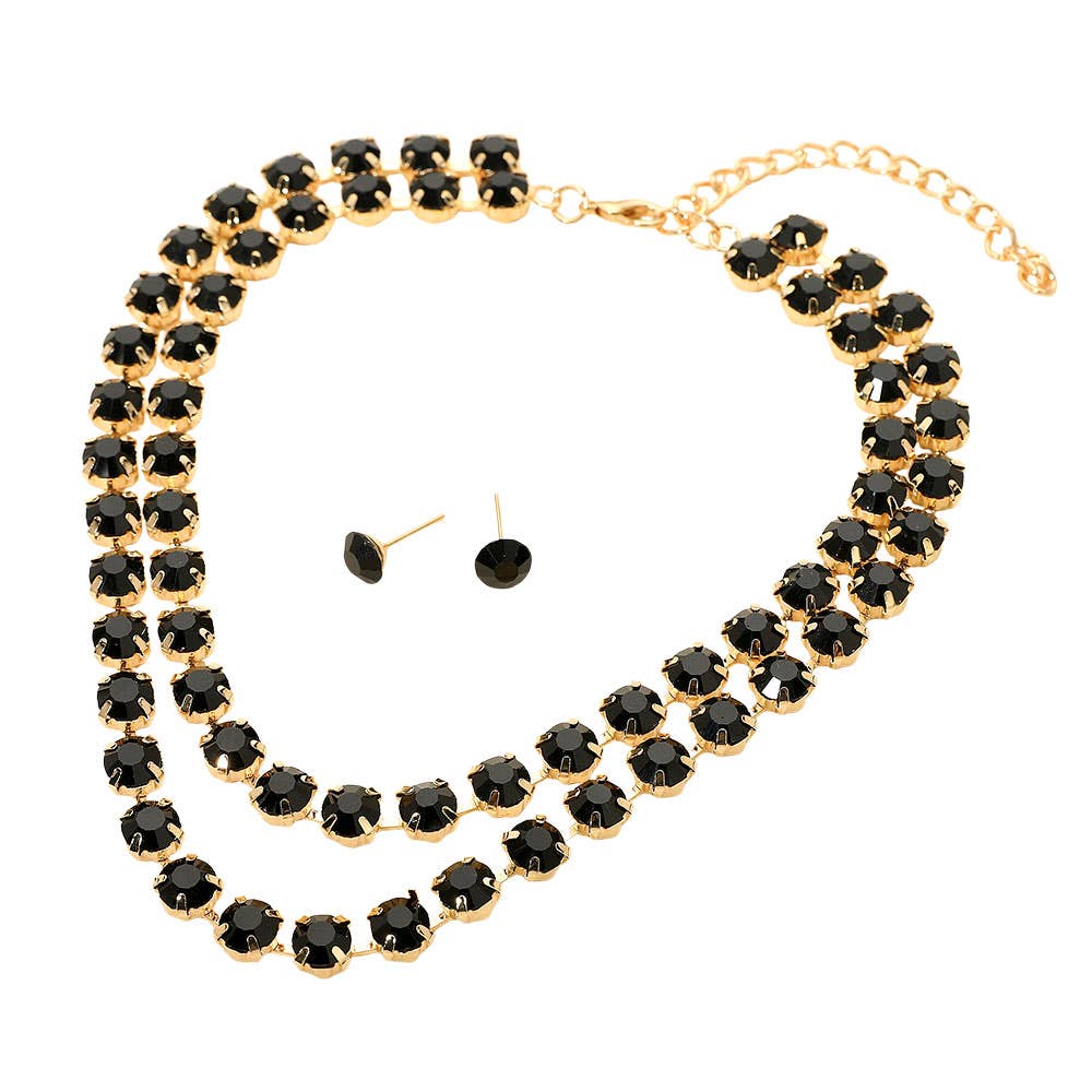 Double Row Sparkle Cluster Necklace - JET