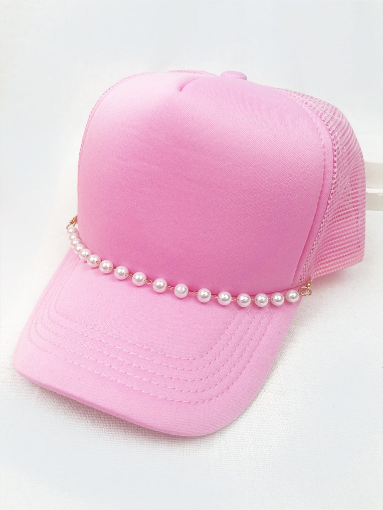 Solid Statement Pearl Chain Trucker Hat