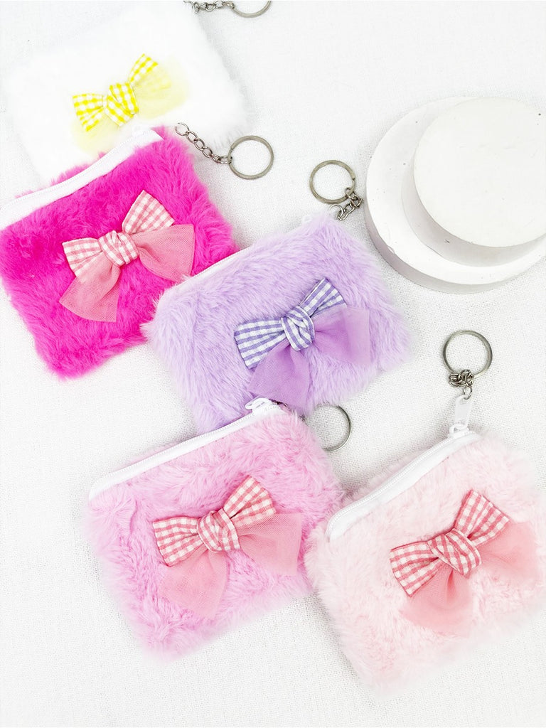 Clean Girl Bows and Fur Coin Purse with Key Ring