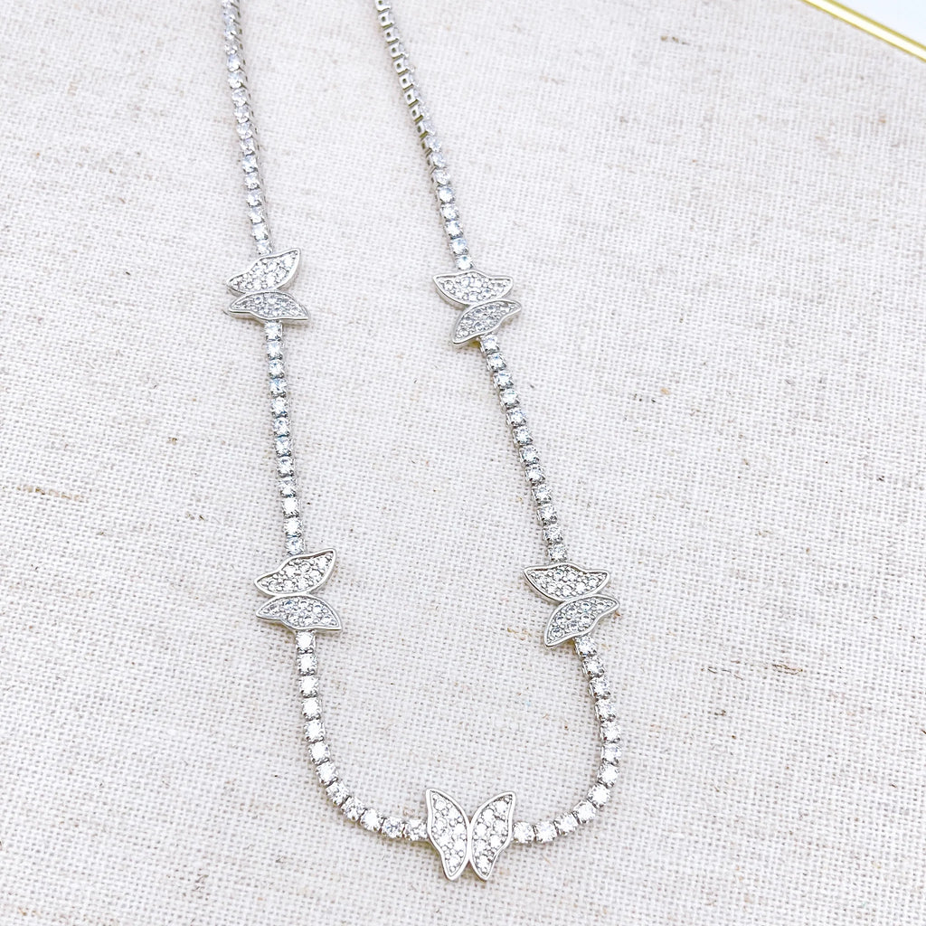 Silver Flutter Crystal Butterfly Necklace