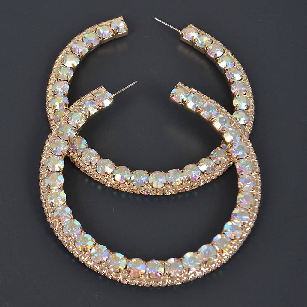 60mm Rhinestone Hoop Earring: Gold Ab