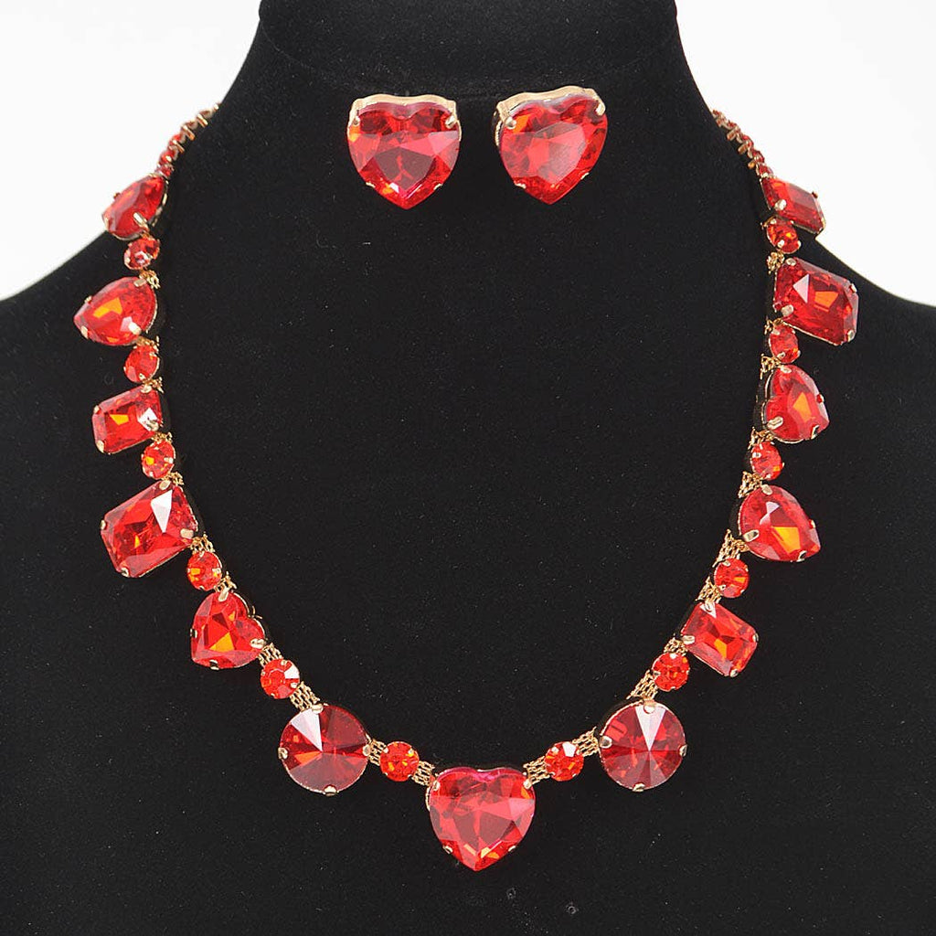 Luxe Grace Stone Necklace Set - Red