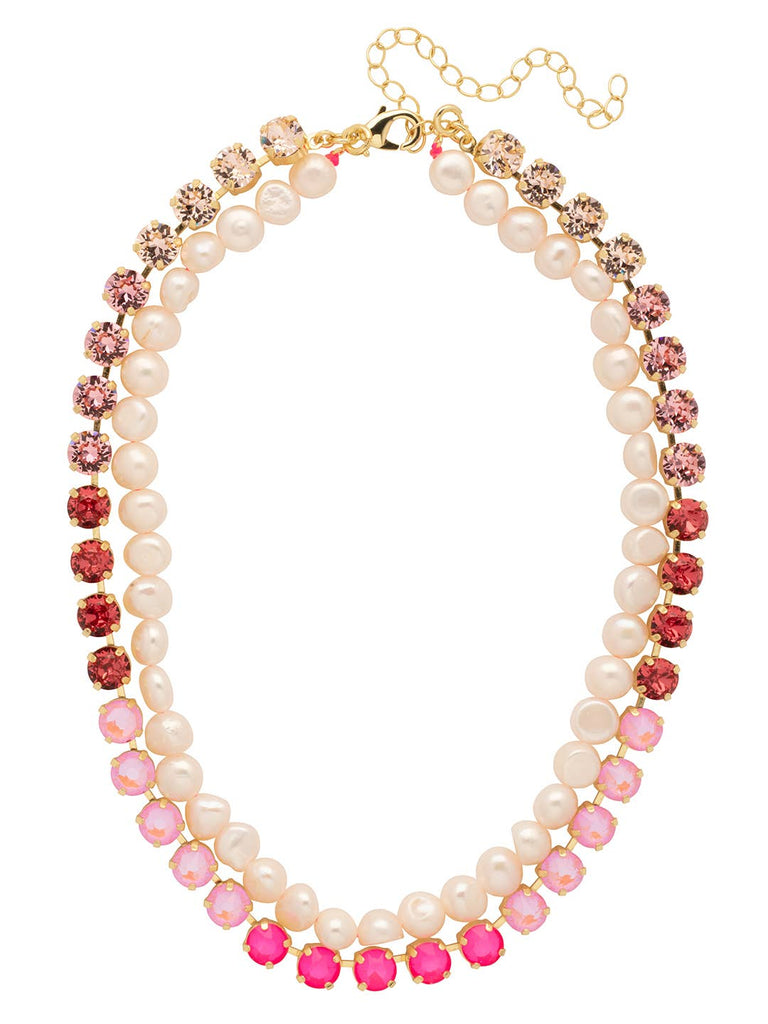 Pink Crystal Necklace w/ Removeable Freshwater Pearls: Pink