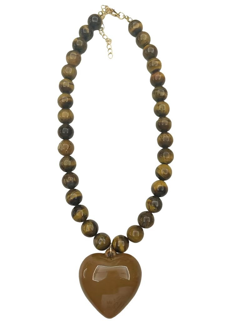 Janel Tiger Eye Gemstone Necklace : Red