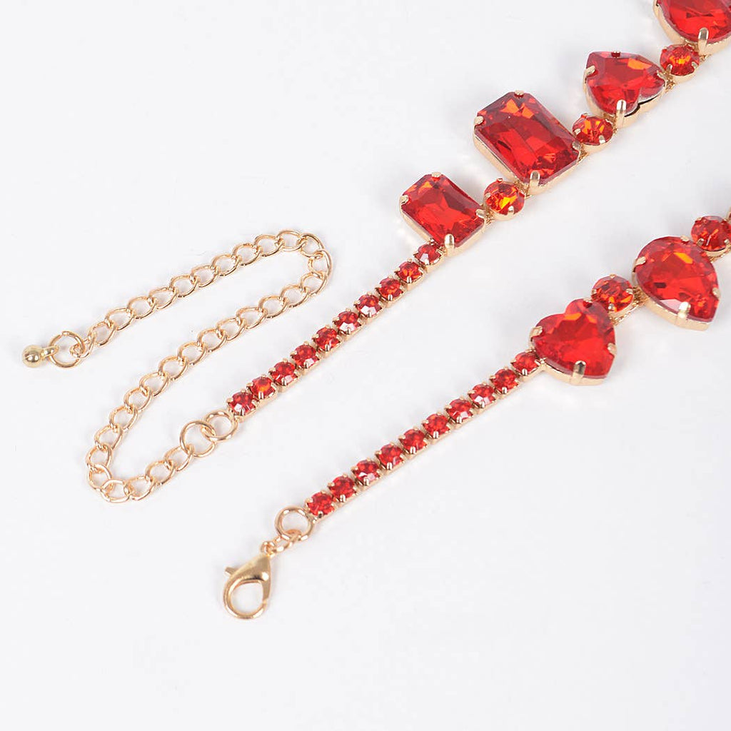 Luxe Grace Stone Necklace Set - Red