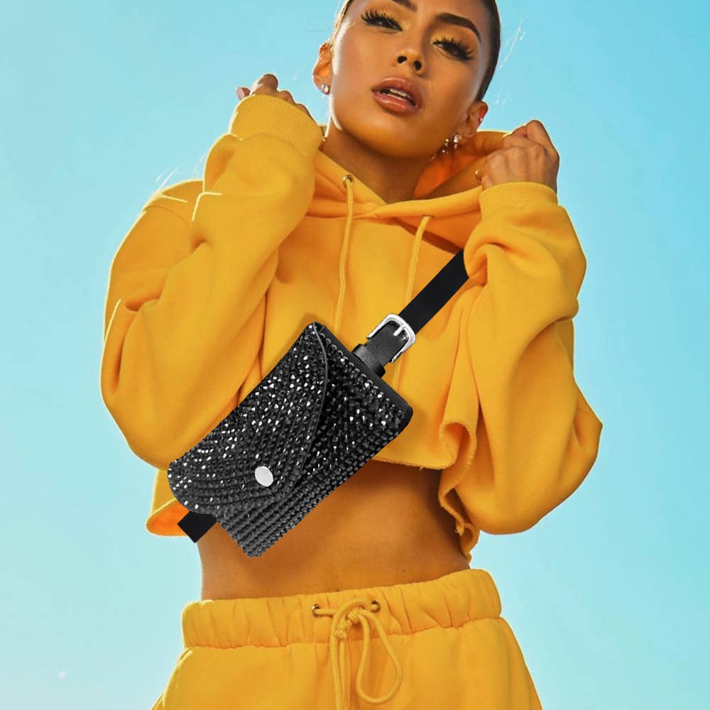 Bling It On Envelope Belt Bag - BLACK