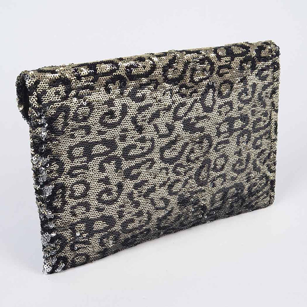 Wild Spark Sequin Leopard Clutch