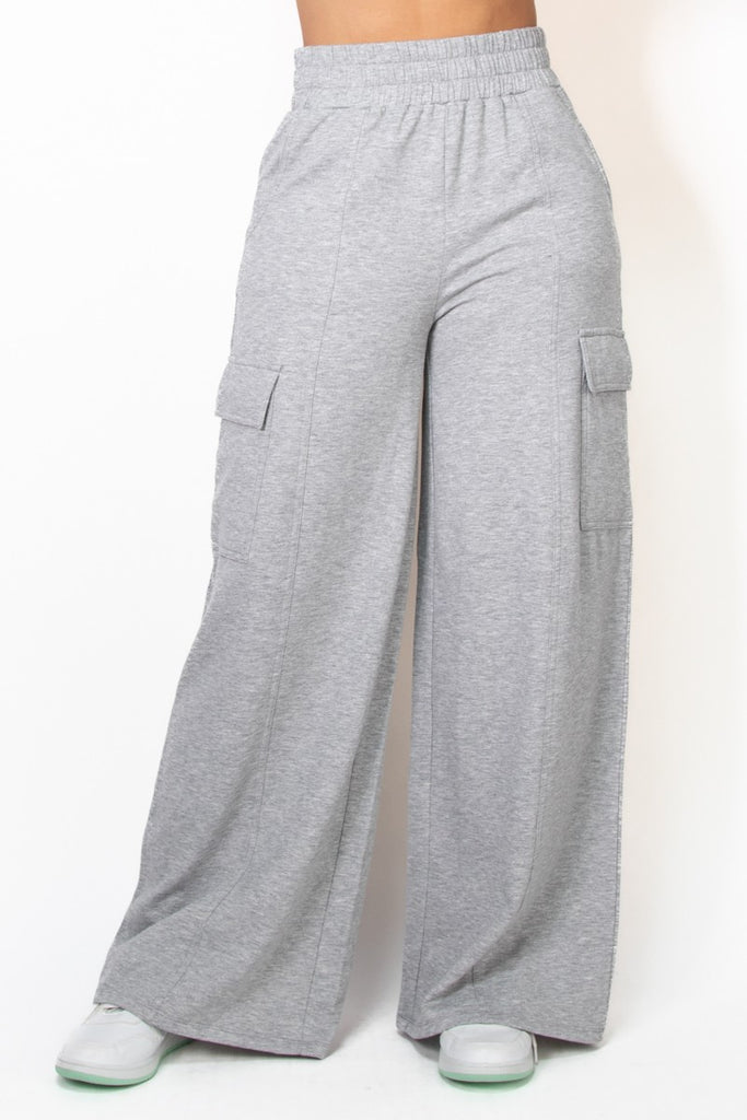 High Rise Knit Elastic Waistband Cargo Sweatpants