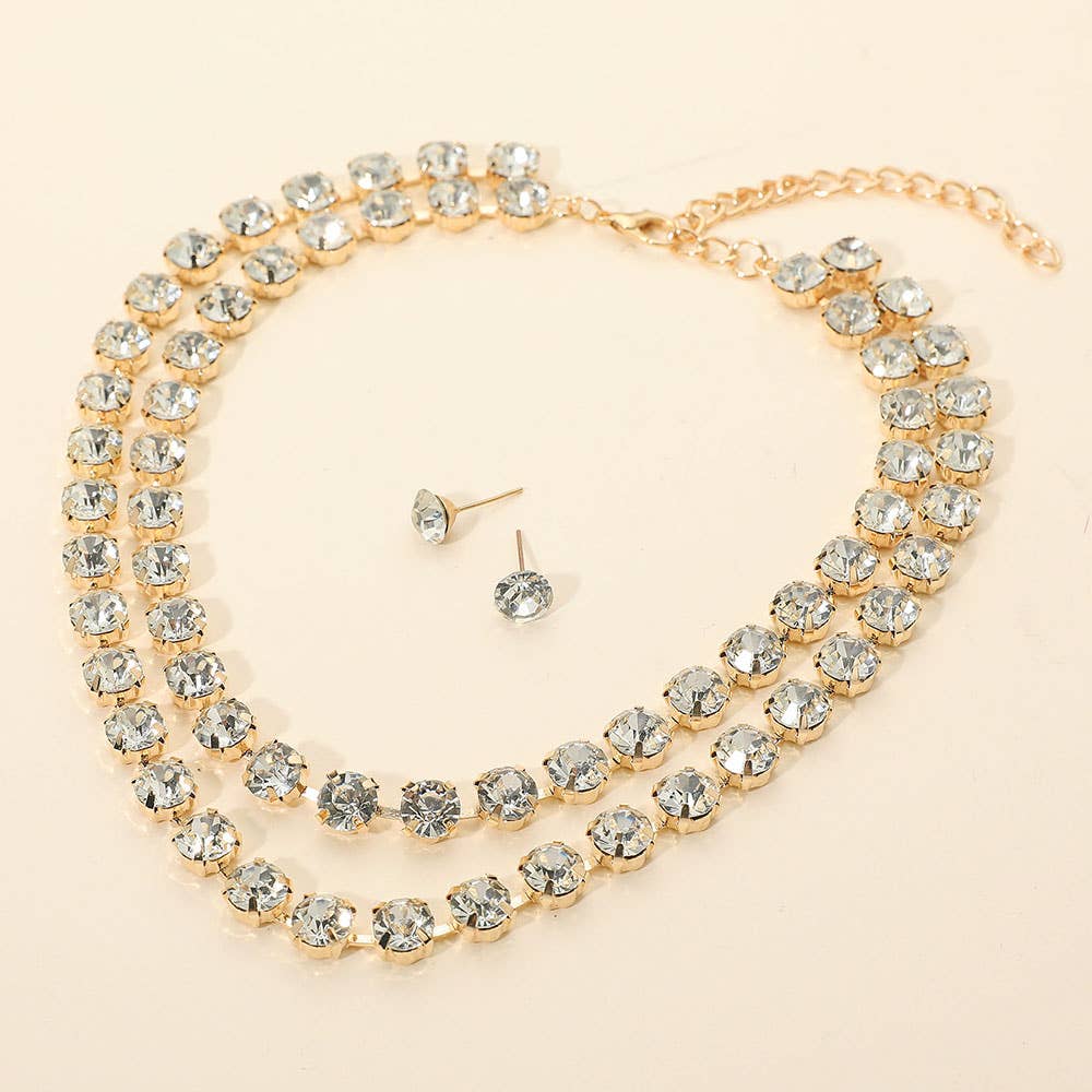 Double Row Sparkle Cluster Necklace - CLEAR GOLD